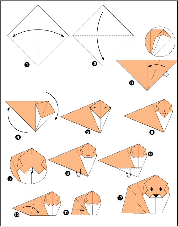 Схема оригами собачка